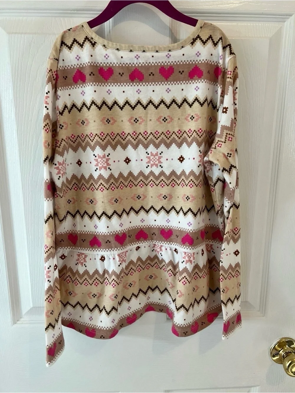 Girls sz 16 Heart Print Peplum Henley Top